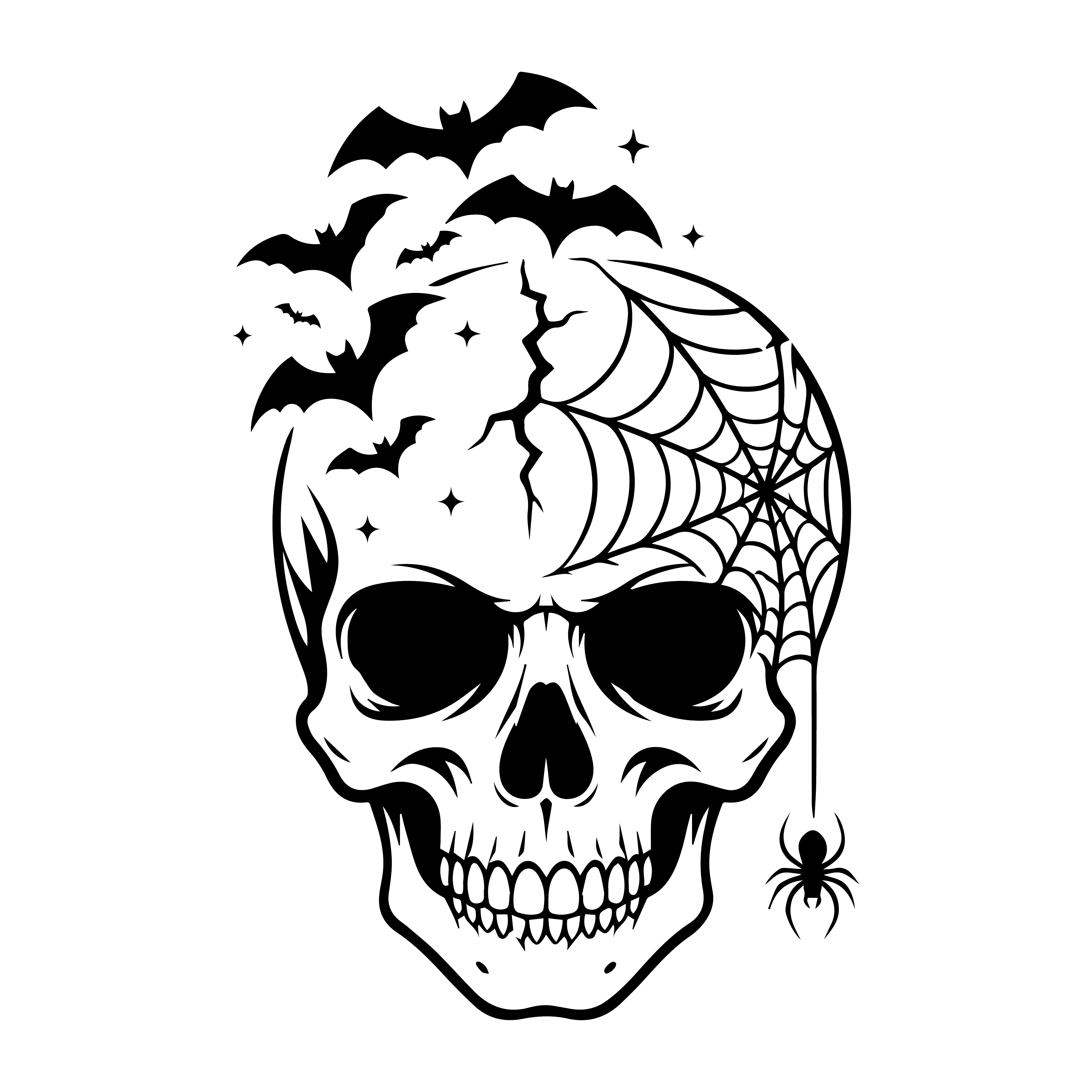 Spider Skeleton Skull With Bats SVG PNG