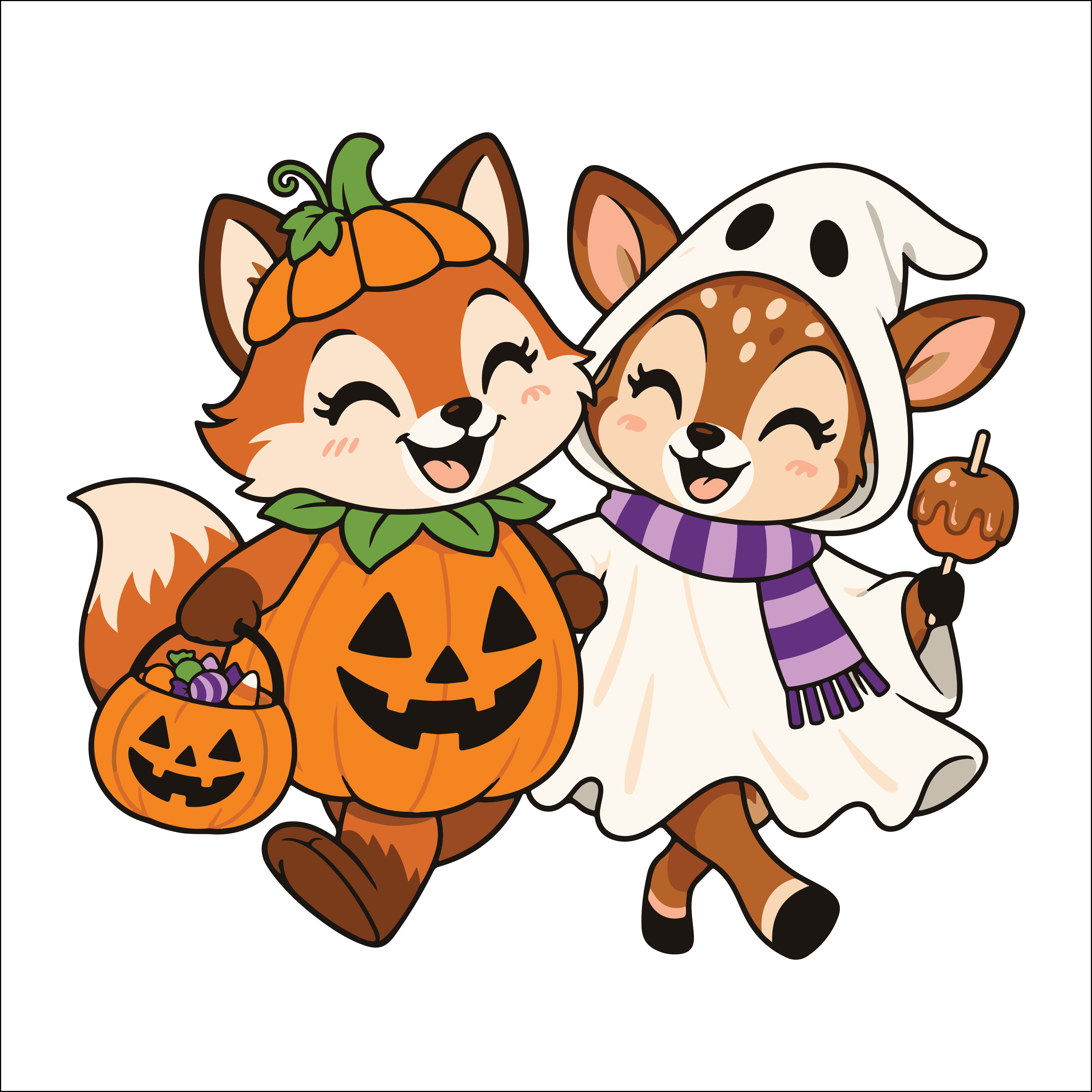 Fox & Deer Trick or Treat Halloween SVG PNG