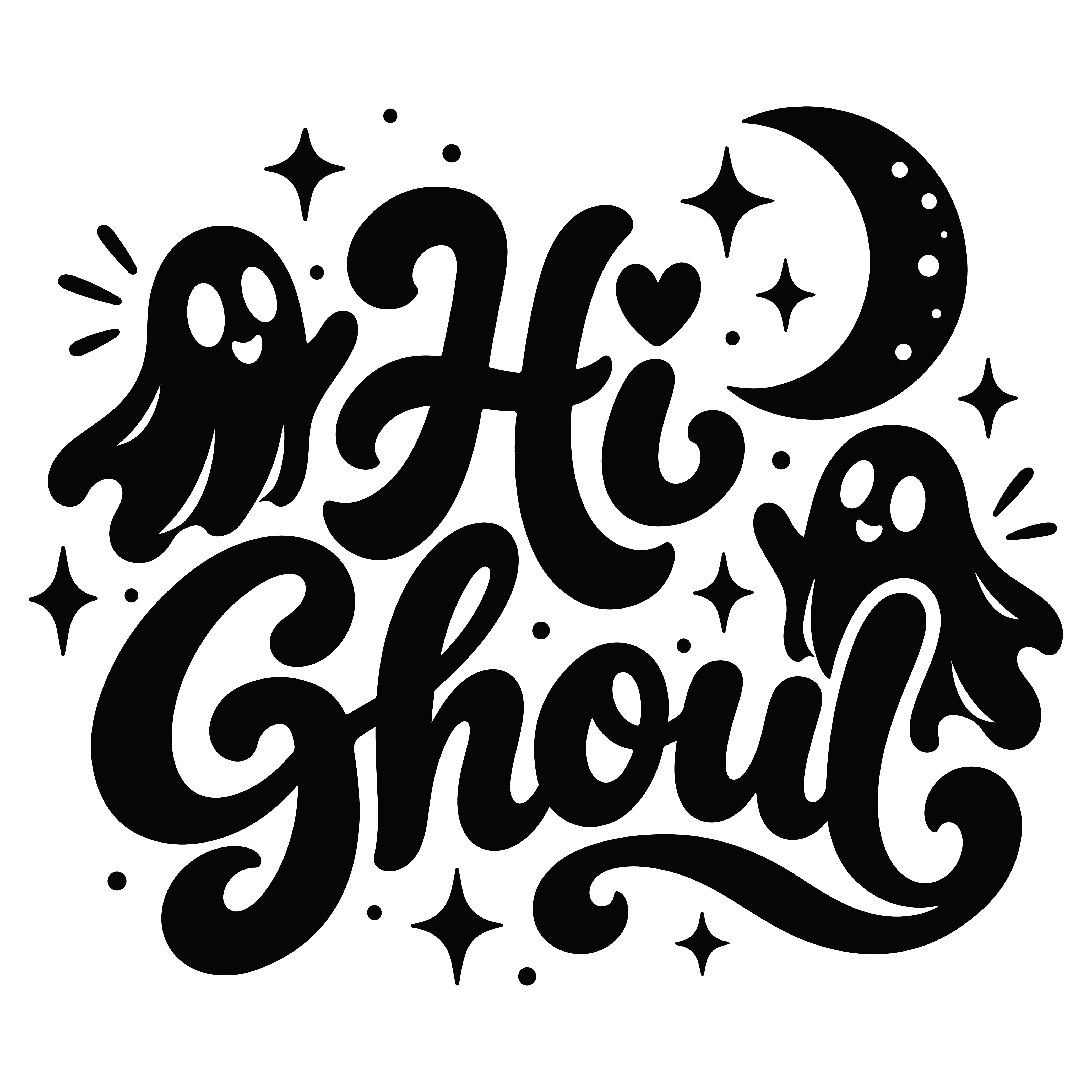 Hi Ghoul SVG PNG | Cute Halloween Ghost and Moon Design