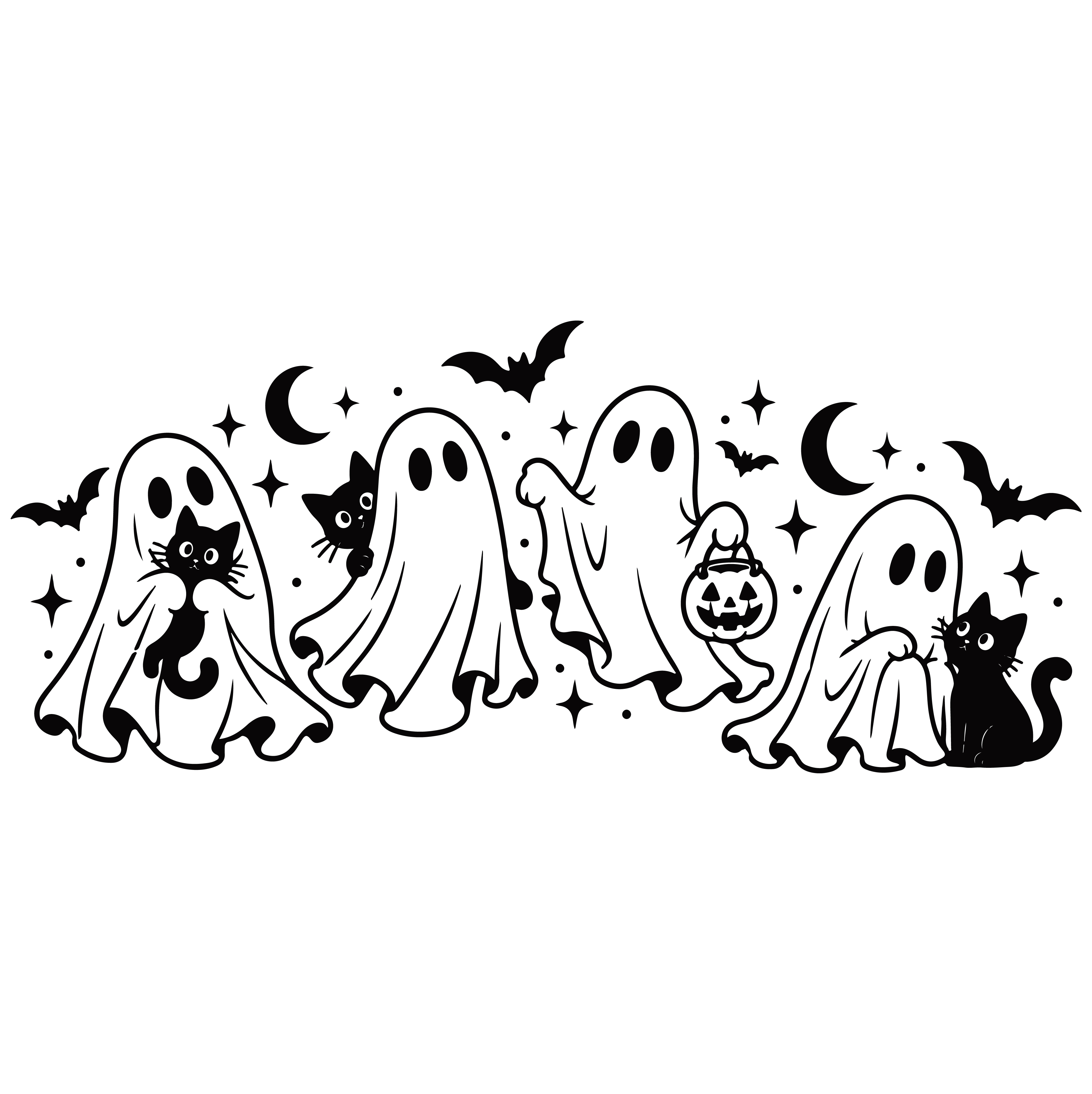 Ghosts and Black Cats SVG PNG | Cute Halloween Lineup Design